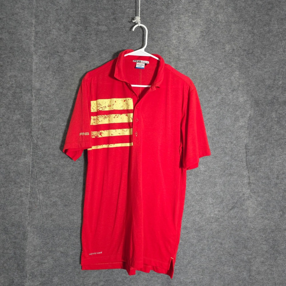 PING SensorCool Polo Shirt Mens L Red Performance Graphic Stripe Modern Fit Golf